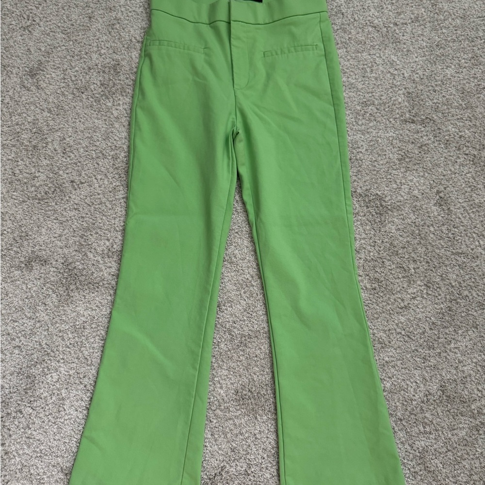 Zara Women’s Lime Green Flared Bootcut Flat Front Pockets Pants Size Small